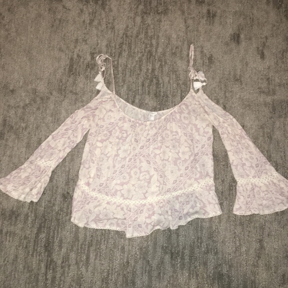 White and purple off the shoulder top